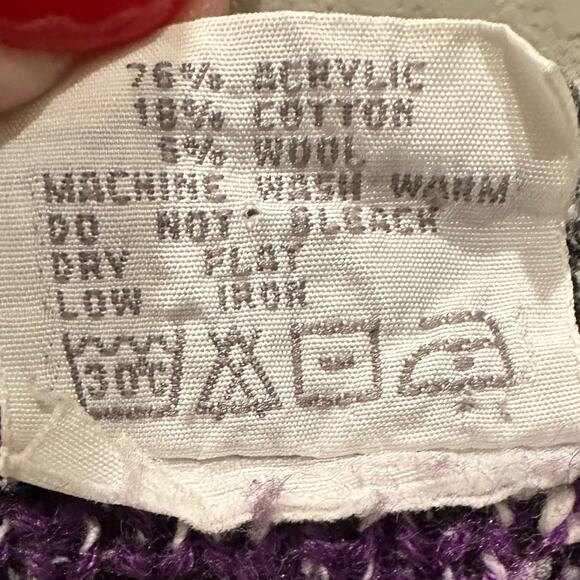 D. D. Sloane purple and gray heather chevron striped long sweater size large - Picture 9 of 11